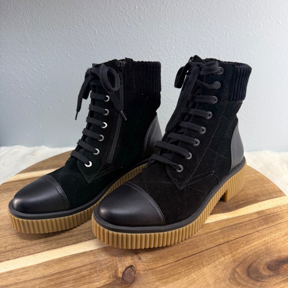 VANELi Mage‎ Black Leather Combat Lace Up Boot Rubber Sole Women SZ 7M